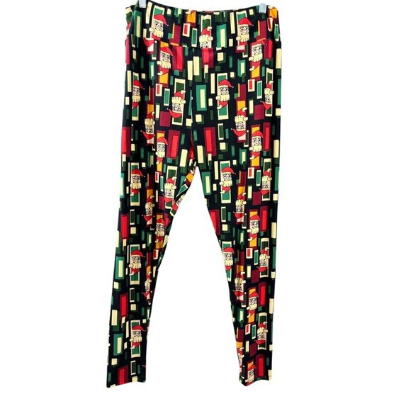 LuLaRoe Women's Black Green & Red Santa Clause Tights - Picture 1 of 7